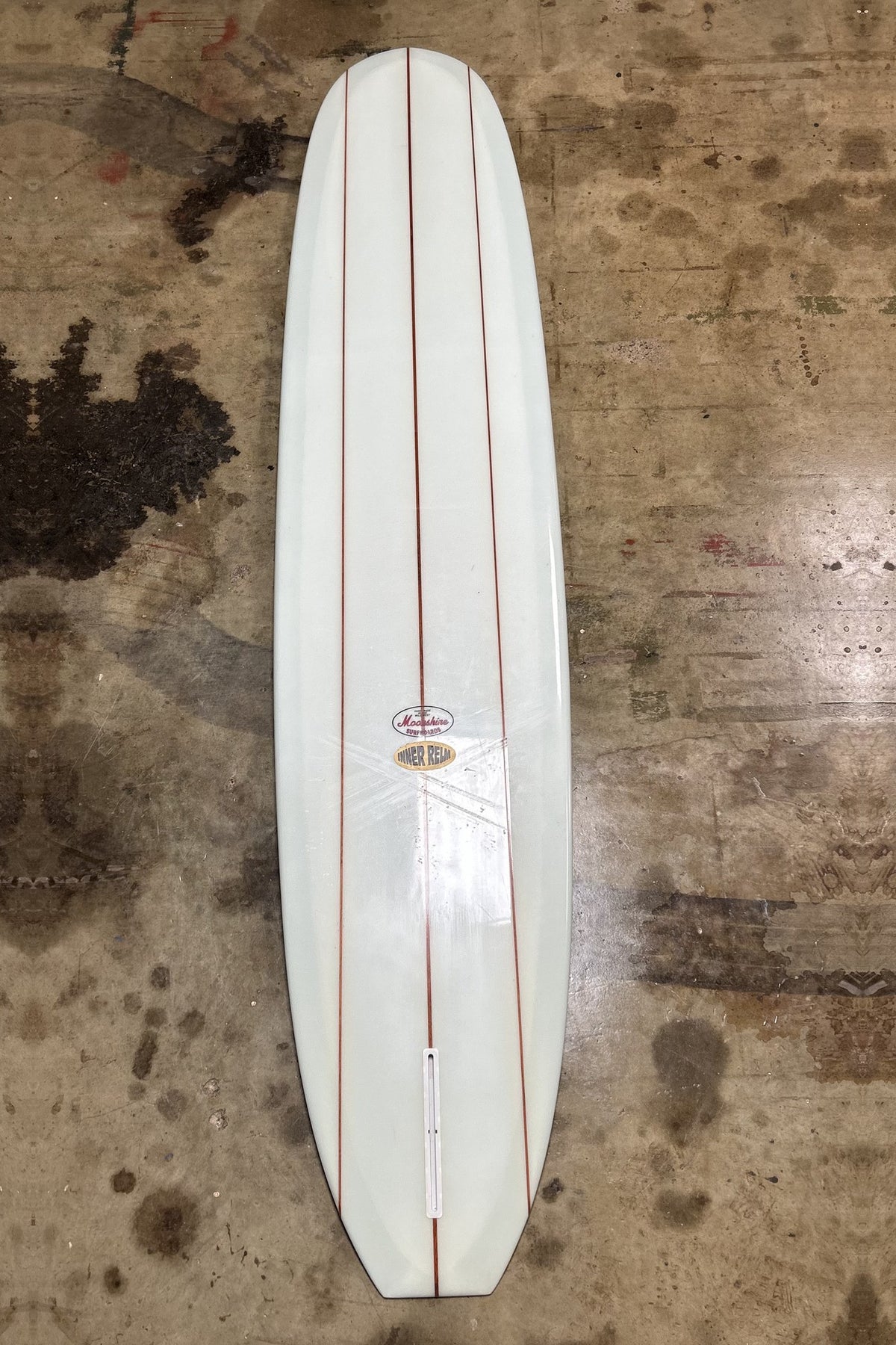 Longhorn 9'6 ridden surfboard bottom