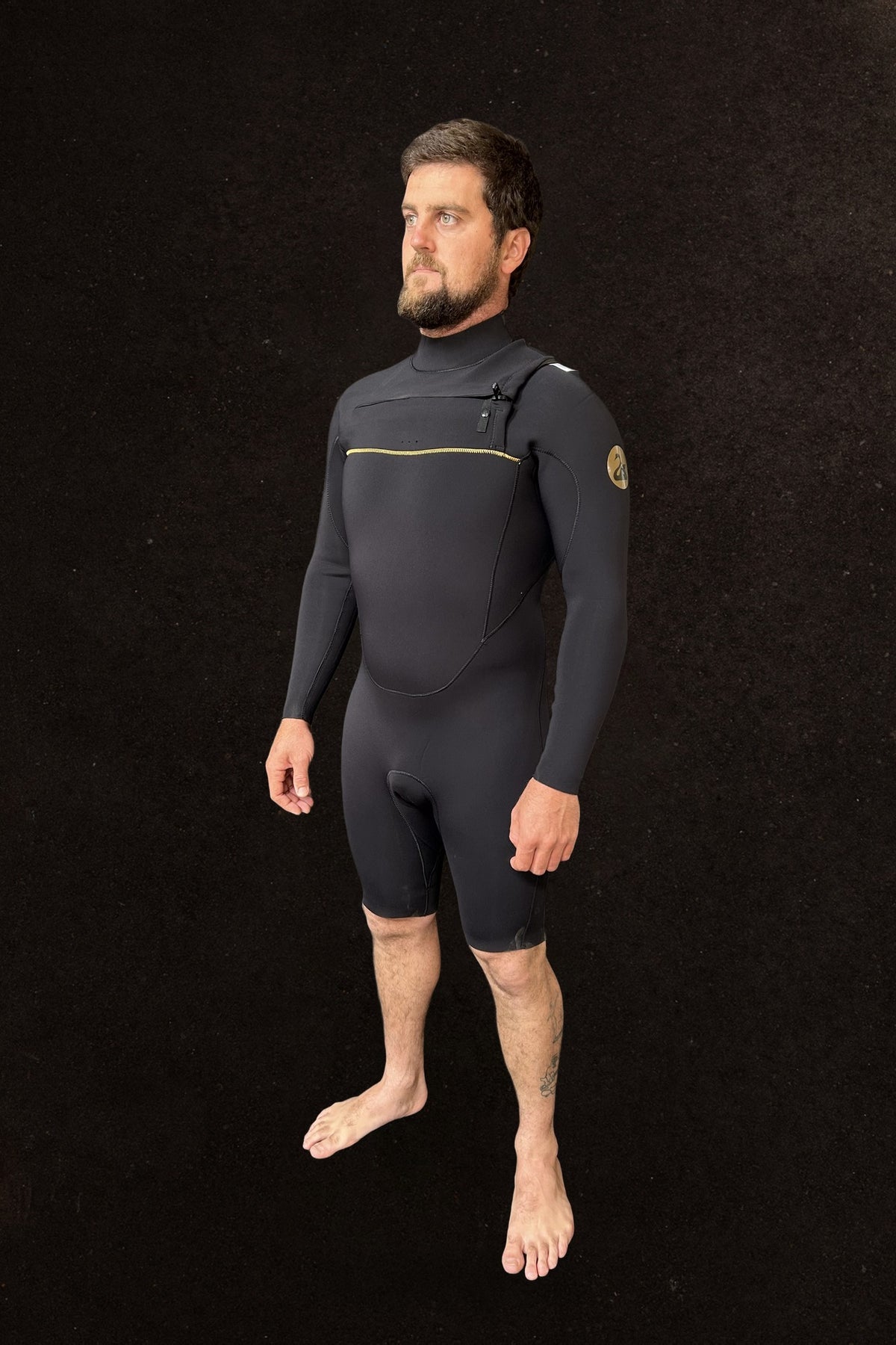 Black Duck Long Sleeve 2mm Chest Zip Springsuit wetsuit front view - Moonshine Surfboards
