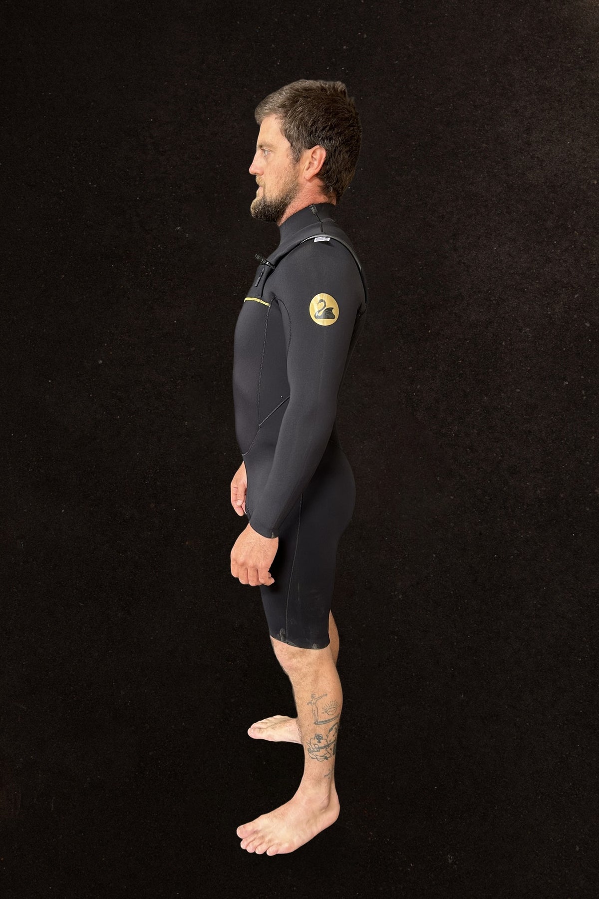 Black Duck Long Sleeve 2mm Chest Zip Springsuit wetsuit side view - Moonshine Surfboards